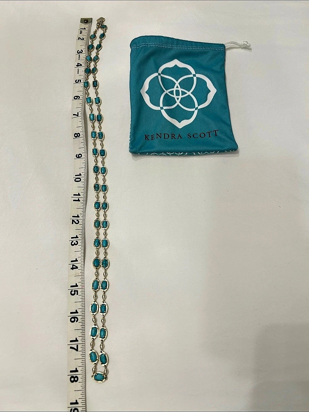 Kendra Scott Kellie Long Station Necklace Blue & Gold Link Necklace Like New